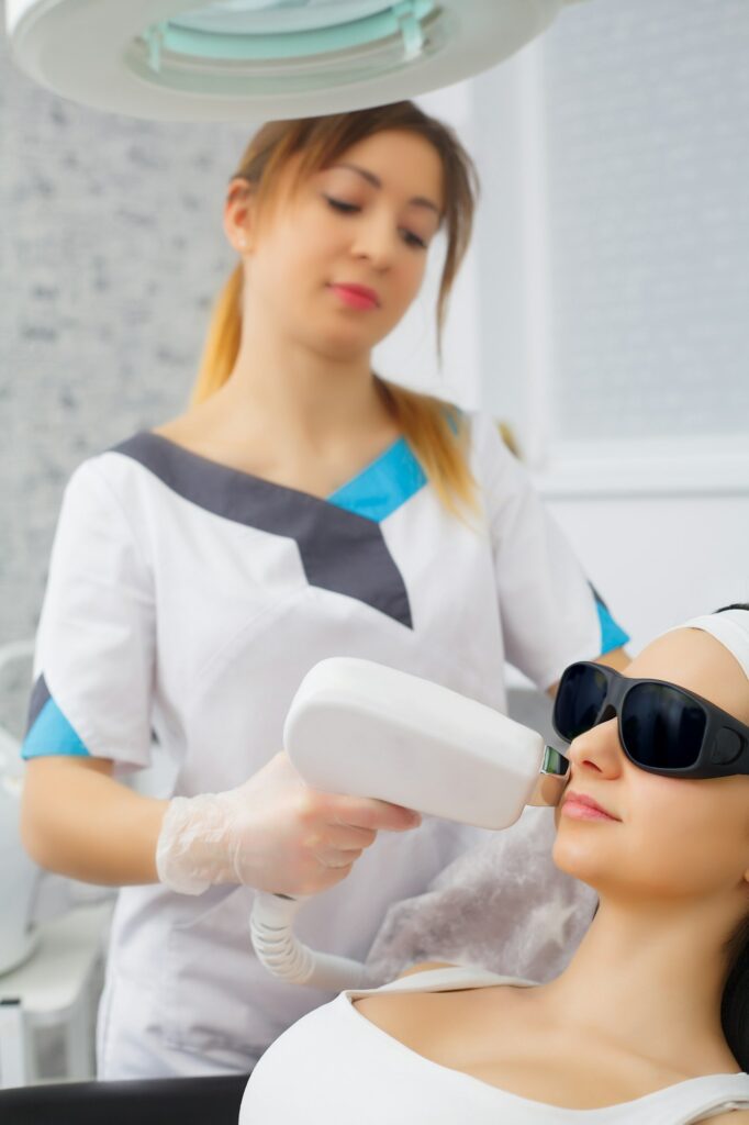 Laser epilation and cosmetology at cosmetic beauty spa clinic.